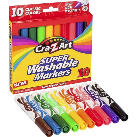 Cra-Z-Art Markers, Broadline, Washable, 10 Colors, 10/BX, AST CZA1000224